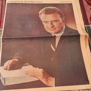 2 FOR $15 BUNDLE SALE! 1965 Billy Graham Newspaper Vintage Houston Chronicle